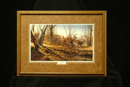 Custom-framed deer artwork with specialty matte